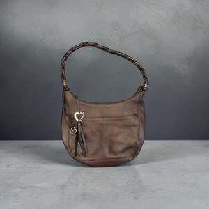 Vintage Brighton Barbados Pewter Metallic Pebbled Leather Zip Hobo Shoulder Bag